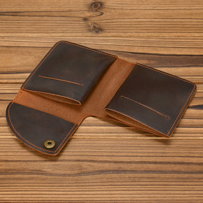 Men’s Leather Card Holder Crazy Horse Cowhide Slim Snap Wallet