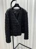 Women Leather Pleated Jacket Quilted V-Neck Short Coat