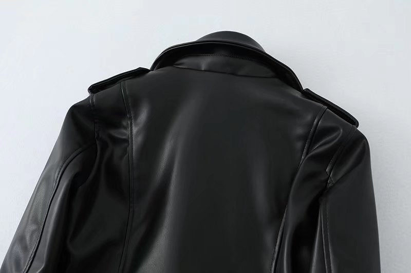 Women’s Slim Fit Motorcycle PU Leather Jacket