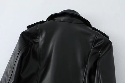 Women’s Slim Fit Motorcycle PU Leather Jacket