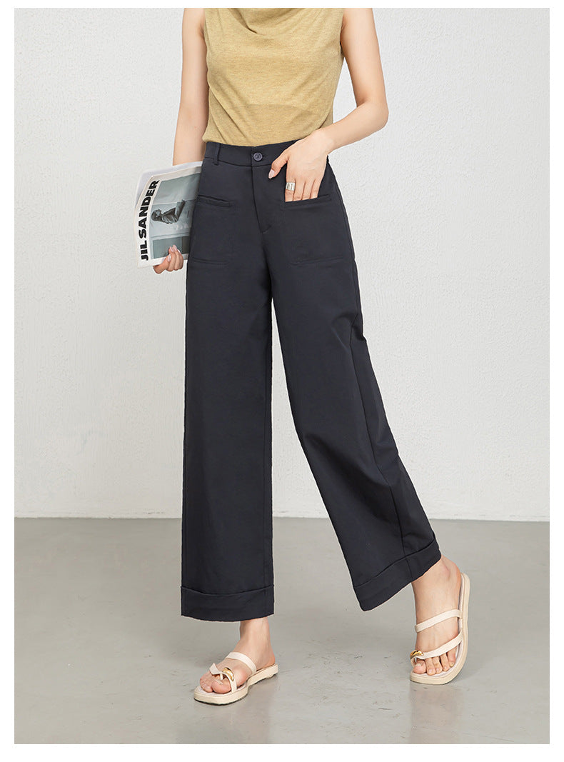 High waisted cropped pants women with rolled cuffs