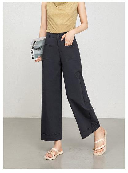 High waisted cropped pants women with rolled cuffs