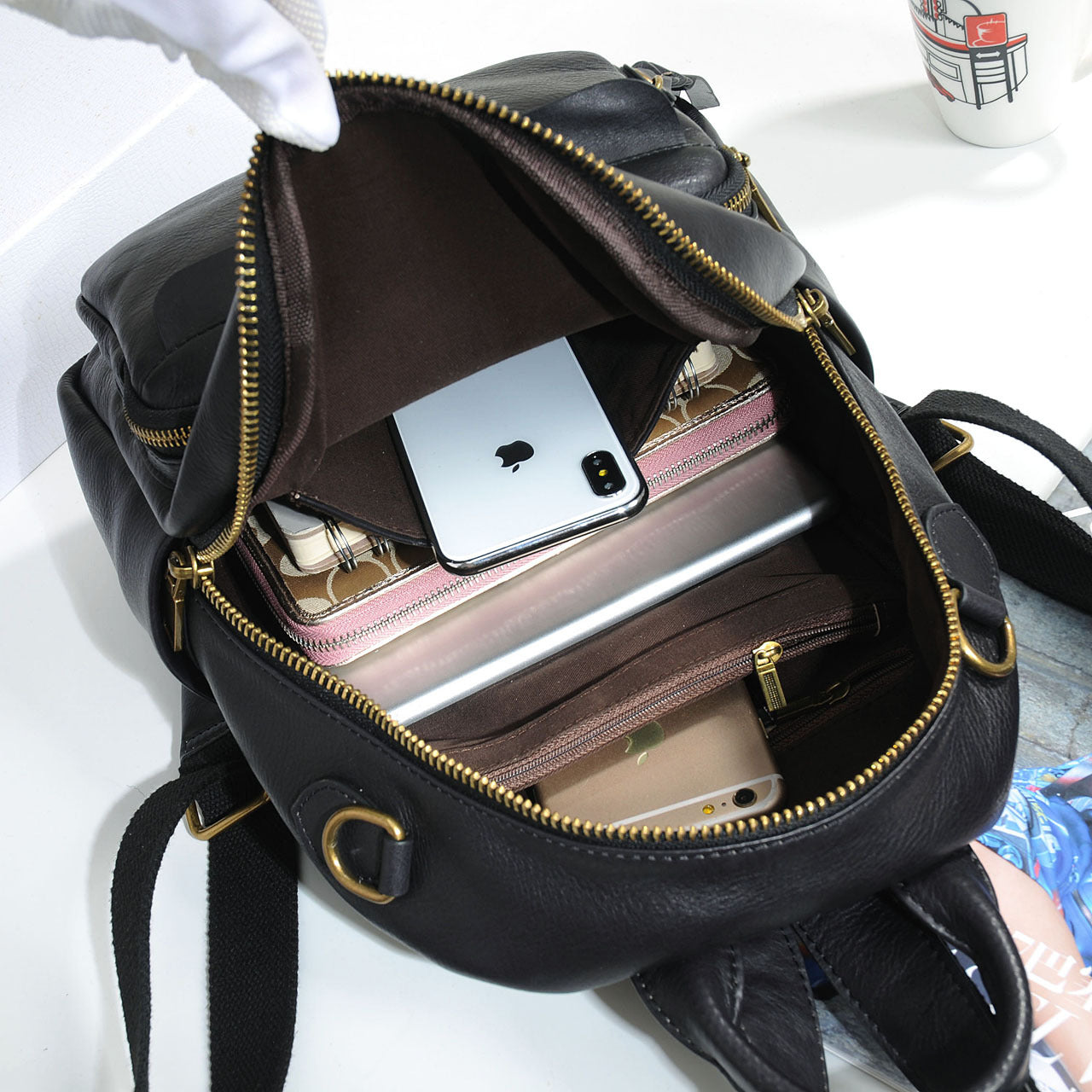 Real leather backpack for women