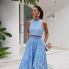 Women’s Lace Embroidered Hollow Two-Piece Midi Skirt Set