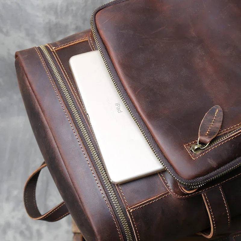 Retro leather backpack for men 15 inch laptop