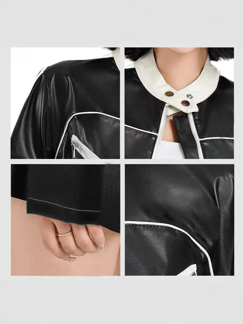 Black Cropped Faux Leather Moto Biker Jacket