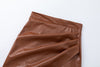 High Waisted PU Leather Wrap Skirt with Slit