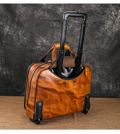 Real Leather Trolley Suitcase Carry-On with Wheels