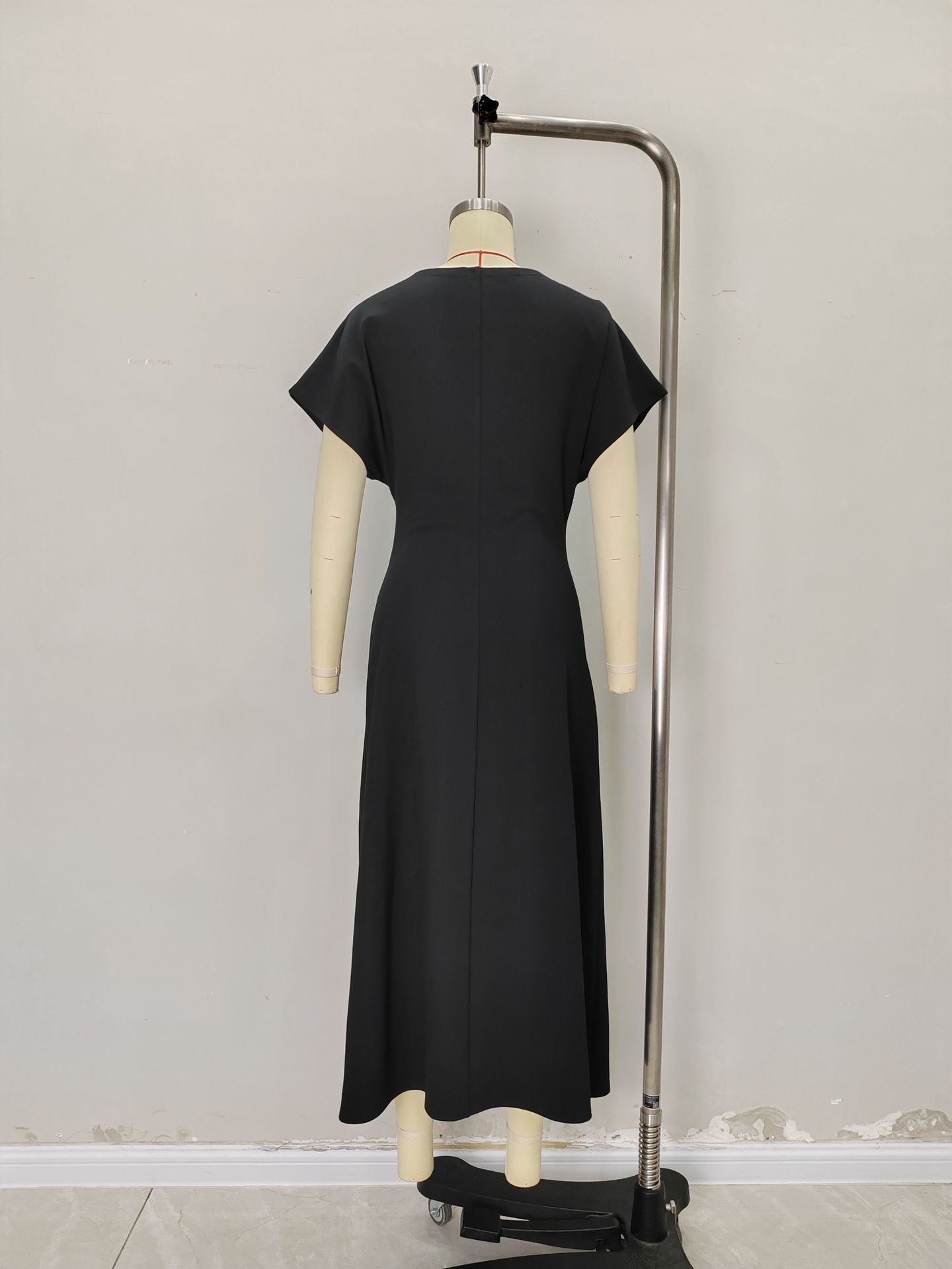 Summer Maxi Dress Draped Waist Short Sleeve
