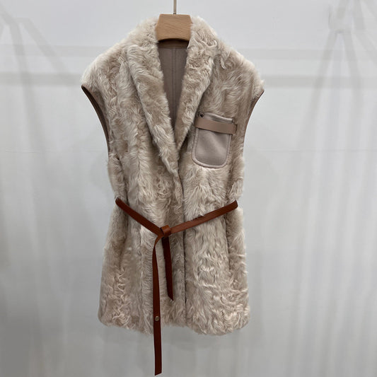 Reversible Women Sheepskin Fur And Cashmere Vest