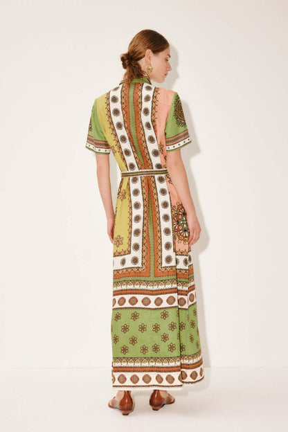 Boho printed summer maxi shirt dress