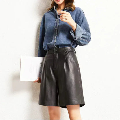 Women’s Genuine Leather Mid-Length Suit Shorts