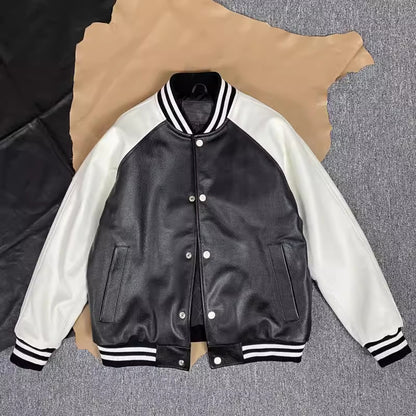 Men Genuine Leather Varsity Jacket Bomber