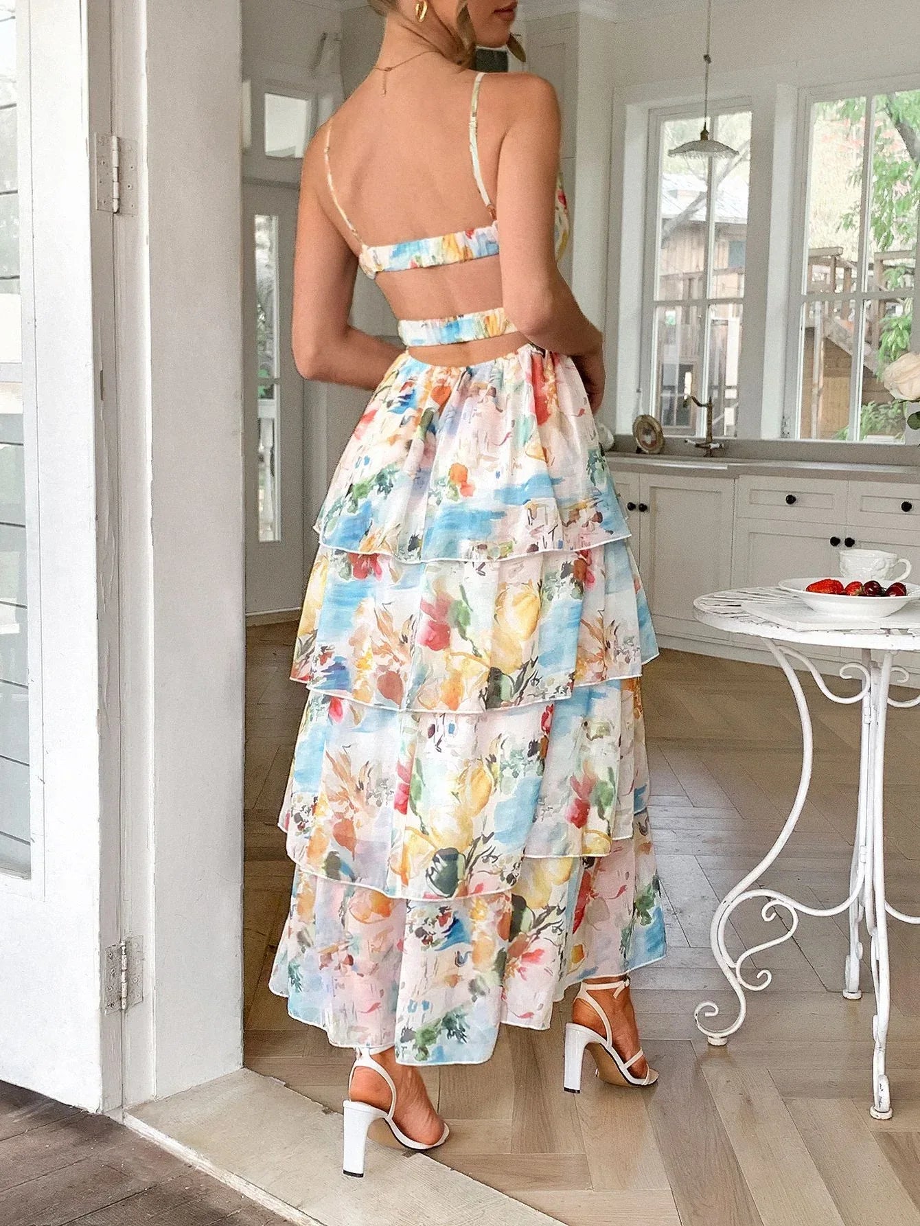 Floral Maxi Dress for Bridal Shower Tiered Chiffon – Boho Living Room