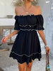 Black Ruffle Ruched Mini Dress Off Shoulder Look