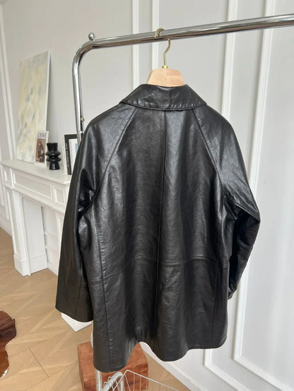 Women’s Leather Double-Breasted Oversized Jacket
