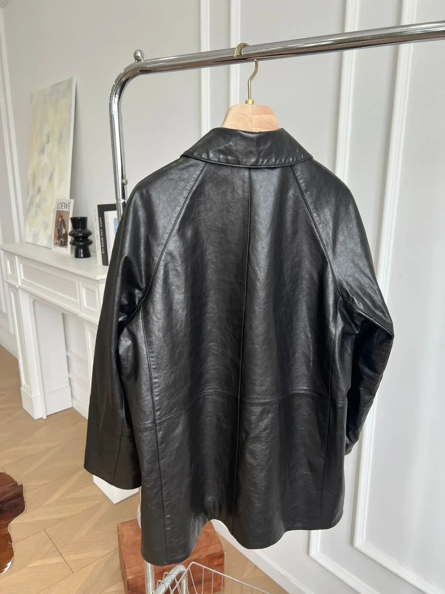 Women Oversized Leather Jacket Double Breasted