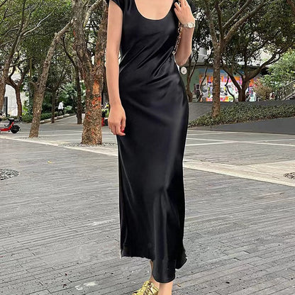 Bias Cut Satin Silk Long Dress Women Summer Maxi Triacetate