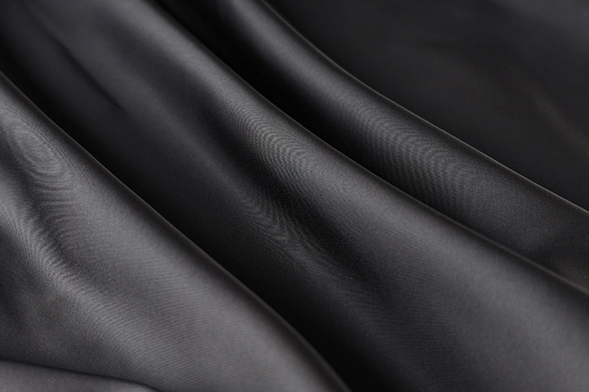 Black Satin Lace Trim Slit Mini Skirt