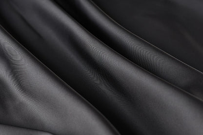 Black Satin Lace Trim Slit Mini Skirt