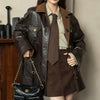 Reversible Waxed Leather Jacket Oversized Coat with Corduroy