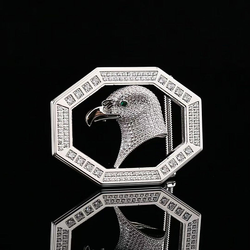 Eagle Head Belt Buckle in Gold with Rhinestones