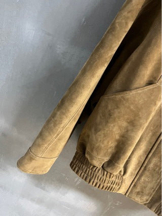 Women Suede Jacket Camel Brown Leather Bomber Sheepskin Lapel