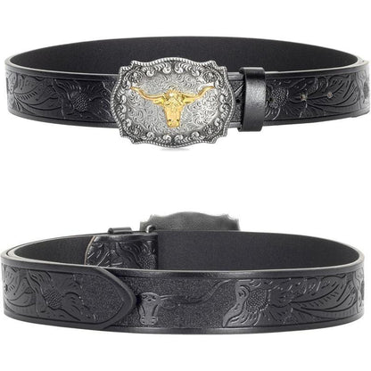 Western Longhorn Cowboy Leather Belt