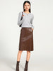 High waisted brown lambskin midi skirt