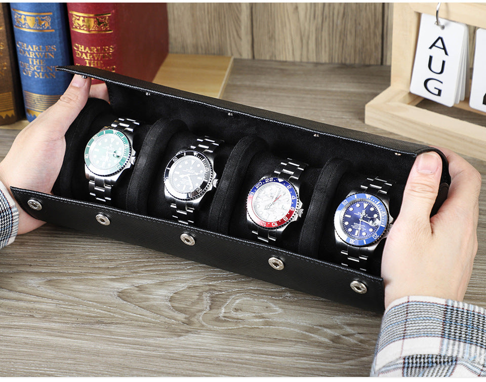 Leather Luxury Watch Box 4 Slot Men’s Watch Display Case