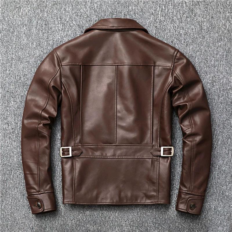Men’s Oil-Waxed Calfskin Leather Biker Jacket
