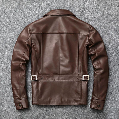 Men’s Oil-Waxed Calfskin Leather Biker Jacket