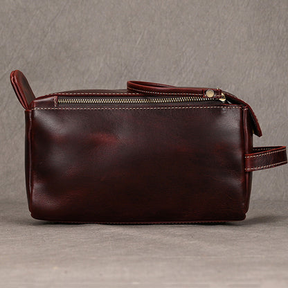 Men’s Genuine Leather Toiletry Bag with Handle and Front Pocket
