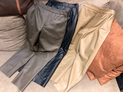 Genuine leather cropped cigarette pants