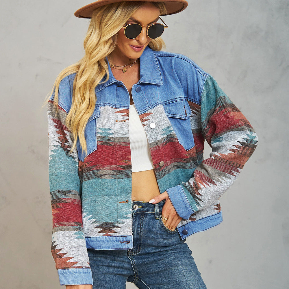 Hard Washed Oversized Cropped Denim Jacket for Women