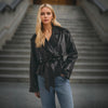 Women’s Faux Leather Belted Short Jacket Black Cropped