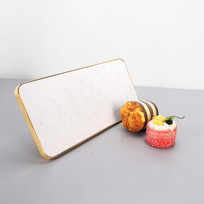 Rectangular Marble Metal Fruit Plate with Gold Base