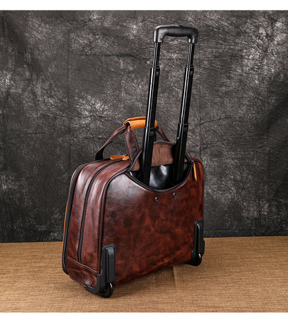 Real Leather Trolley Suitcase Carry-On with Wheels