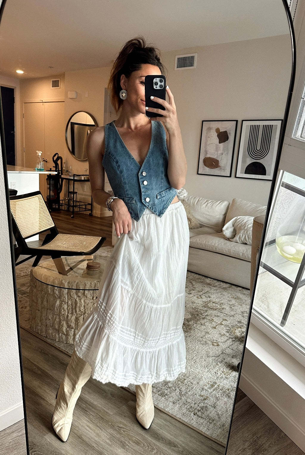 Women's Denim Sleeveless Vest Flap Pocket