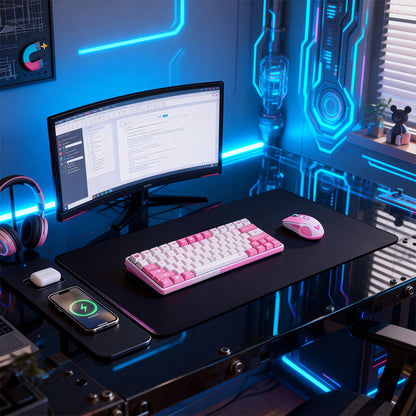Leather desk pad with magnetic charging side panel