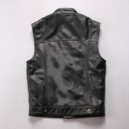 Men’s Genuine Black Leather Motorcycle Vest