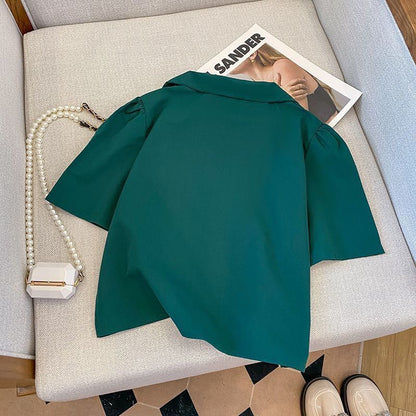 Lapel Neck Button Up Blouse