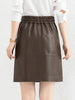 Brown sheepskin elastic waist leather short skirt