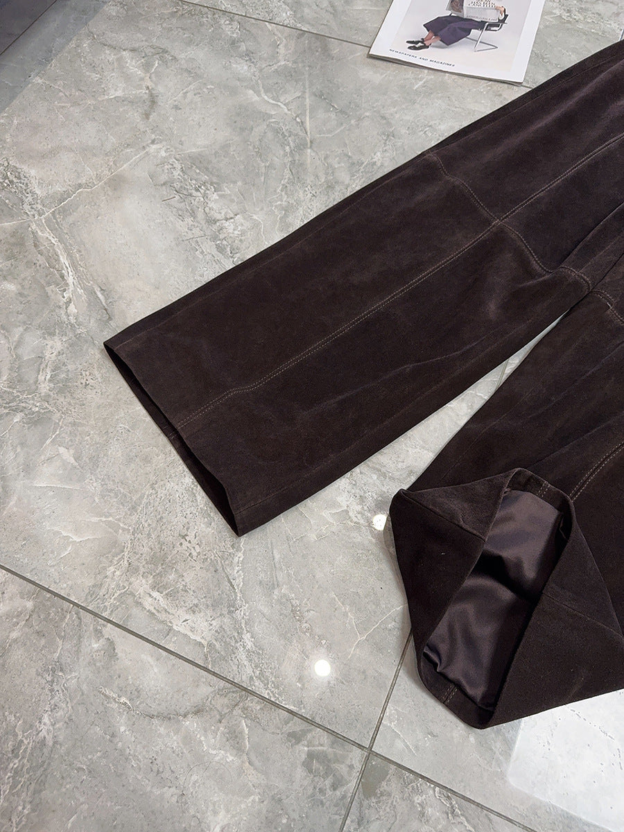 Women’s Suede Pants Wide-Leg Trousers