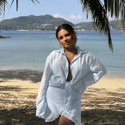 Beach sun protection shirt dress set