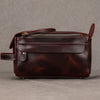 Men’s Genuine Leather Toiletry Bag with Handle and Front Pocket