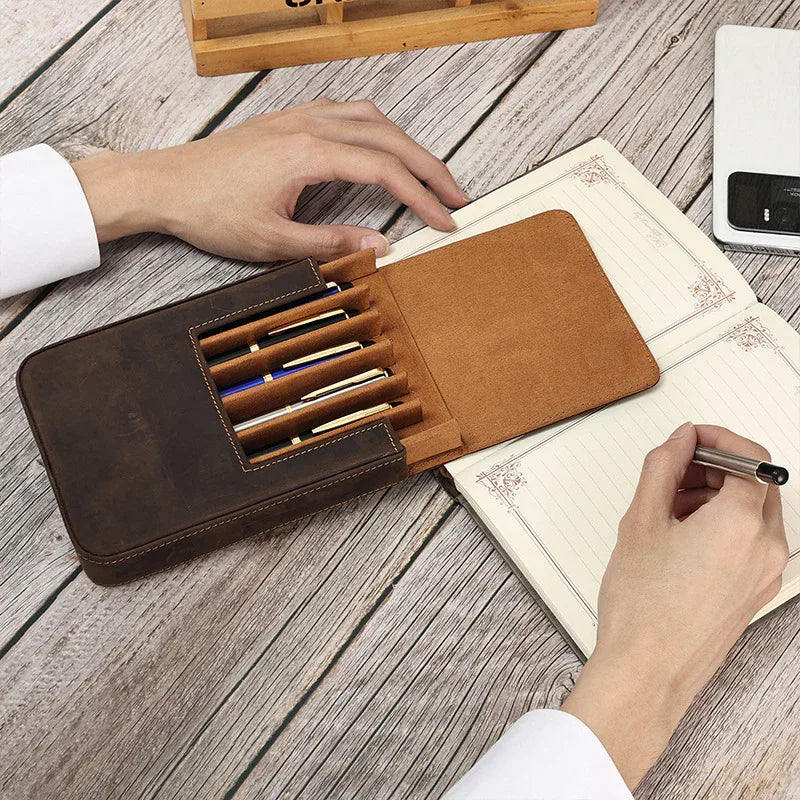Genuine leather magnetic 6 pen drawer case