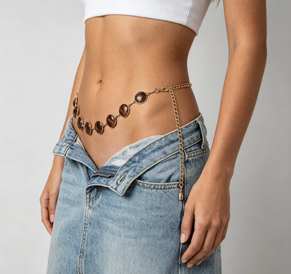Women’s Tiger Eye Style Resin Waist Chain with Oval Links