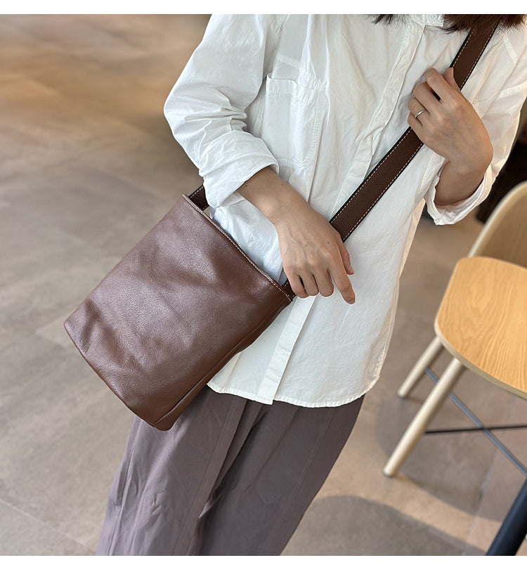 Soft Leather Shoulder Crossbody Bucket Bag