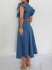 Women’s Denim Dress Midi Ruffled Shoulders